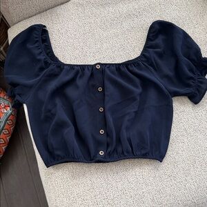Navy Blue Button-Up Crop Top